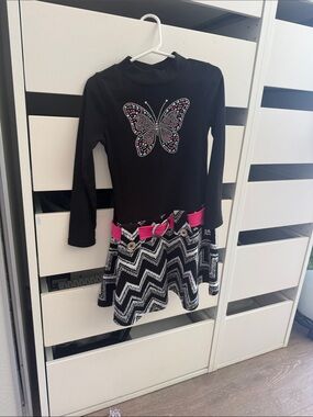Piper Black Long-Sleeve Dress with Pink Accents
